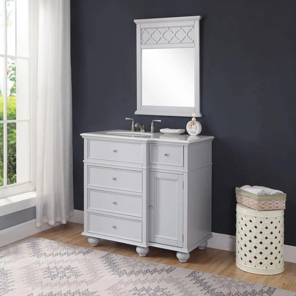 Home Decorators Collection Hampton Harbor 36 in. Vanity in Dove Grey with Natural Marble Vanity Top in White with White Sink 7 Home Decorators Collection Hampton Harbor 36 in. Vanity in Dove Grey with Natural Marble Vanity Top in White with White Sink - Image 5