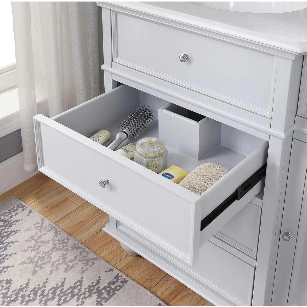 Home Decorators Collection Hampton Harbor 36 in. Vanity in Dove Grey with Natural Marble Vanity Top in White with White Sink 5 Home Decorators Collection Hampton Harbor 36 in. Vanity in Dove Grey with Natural Marble Vanity Top in White with White Sink - Image 3