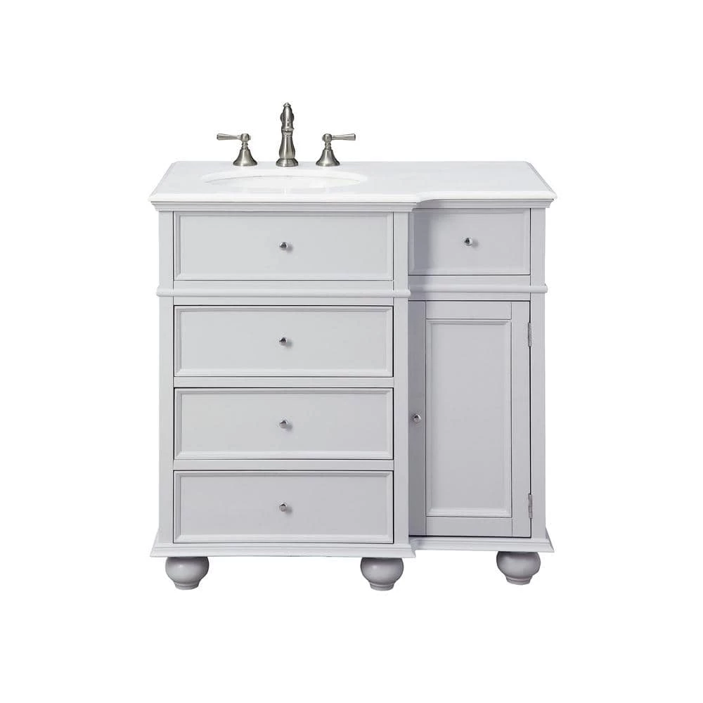 Home Decorators Collection Hampton Harbor 36 in. Vanity in Dove Grey with Natural Marble Vanity Top in White with White Sink 4 Home Decorators Collection Hampton Harbor 36 in. Vanity in Dove Grey with Natural Marble Vanity Top in White with White Sink - Image 2