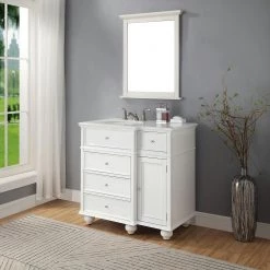 Home Decorators Collection Hampton Harbor 36 in. W x 22 in. D Bath Vanity in White with Natural Marble Vanity Top in White -Home Decorators Soldes home decorators collection bathroom vanities with tops bf 25097 wh 31 1000