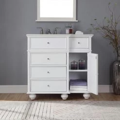 Home Decorators Collection Hampton Harbor 36 in. W x 22 in. D Bath Vanity in White with Natural Marble Vanity Top in White