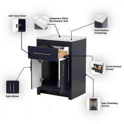 Home Decorators Collection Clady 24.5 in. W x 18.75 in. D Bath Vanity in Deep Blue with Cultured Marble Vanity Top in Silver Ash with White Sink -Home Decorators Soldes home decorators collection bathroom vanities with tops hd2024p2 db 40 1000