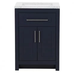 Home Decorators Collection Clady 24.5 in. W x 18.75 in. D Bath Vanity in Deep Blue with Cultured Marble Vanity Top in Silver Ash with White Sink