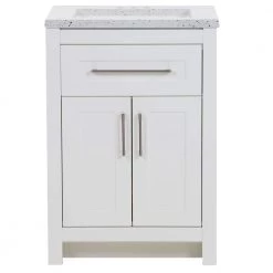 Home Decorators Collection Clady 24.5 in. W x 18.75 in. D Bath Vanity in White with Cultured Marble Vanity Top in Silver Ash with White Sink