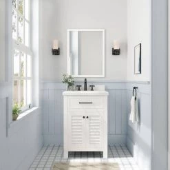 Home Decorators Collection Marksfield 24 in. W x 22 in. D Bath Vanity in White with Cultured Stone Vanity Top in White with White Basin -Home Decorators Soldes home decorators collection bathroom vanities with tops marksfield 24w 31 1000