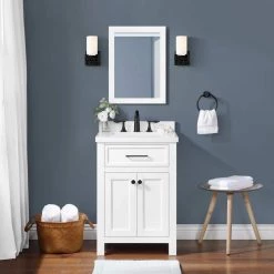 Home Decorators Collection Marksfield 24 in. W x 22 in. D Bath Vanity in White with Cultured Stone Vanity Top in White with White Basin