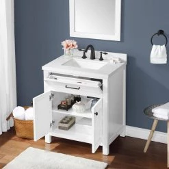 Home Decorators Collection Marksfield 24 in. W x 22 in. D Bath Vanity in White with Cultured Stone Vanity Top in White with White Basin -Home Decorators Soldes home decorators collection bathroom vanities with tops marksfield 24w 77 1000