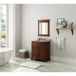 Home Decorators Collection Terryn 31 in. W x 35 in. H x 20 in. D Vanity in Cherry with Granite Vanity Top in Beige with White Basin -Home Decorators Soldes home decorators collection bathroom vanities with tops md v1218 40 1000