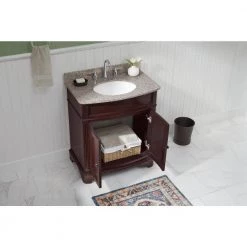 Home Decorators Collection Terryn 31 in. W x 35 in. H x 20 in. D Vanity in Cherry with Granite Vanity Top in Beige with White Basin -Home Decorators Soldes home decorators collection bathroom vanities with tops md v1218 a0 1000