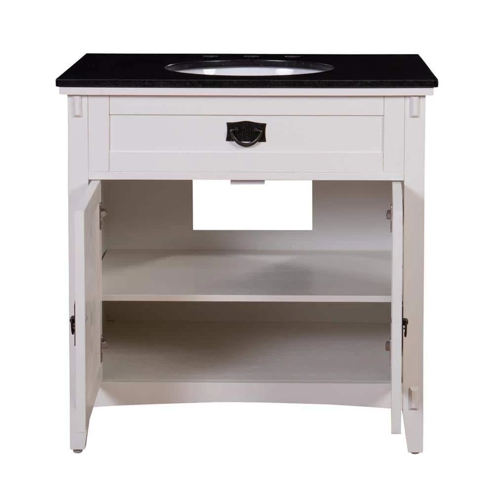 Home Decorators Collection Artisan 33 in. W Vanity in White with Marble Vanity Top in Natural Black with White Sink 6 Home Decorators Collection Artisan 33 in. W Vanity in White with Marble Vanity Top in Natural Black with White Sink - Image 4