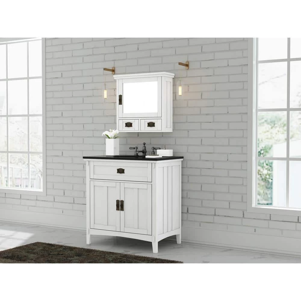Home Decorators Collection Artisan 33 in. W Vanity in White with Marble Vanity Top in Natural Black with White Sink 3 Home Decorators Collection Artisan 33 in. W Vanity in White with Marble Vanity Top in Natural Black with White Sink