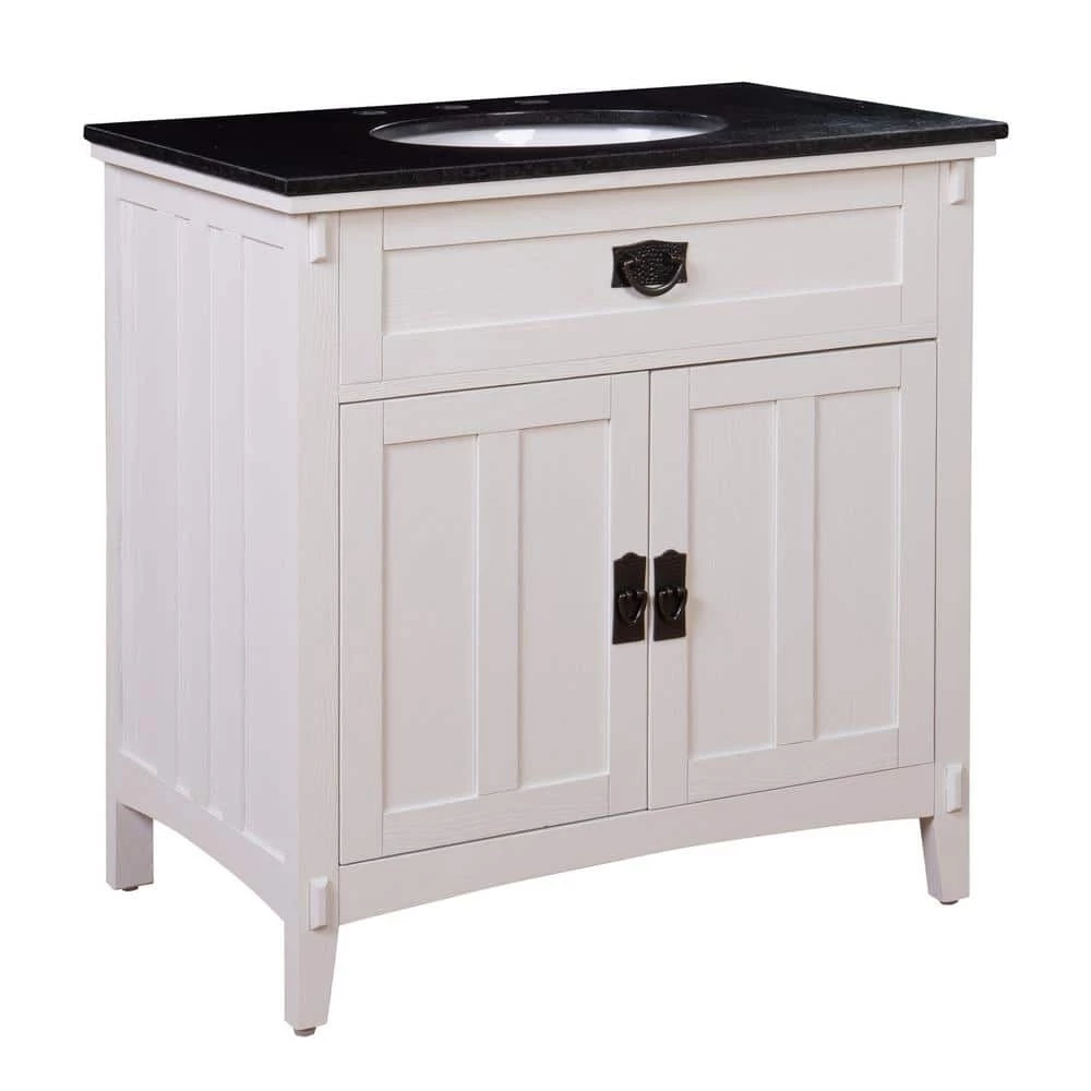 Home Decorators Collection Artisan 33 in. W Vanity in White with Marble Vanity Top in Natural Black with White Sink 5 Home Decorators Collection Artisan 33 in. W Vanity in White with Marble Vanity Top in Natural Black with White Sink - Image 3