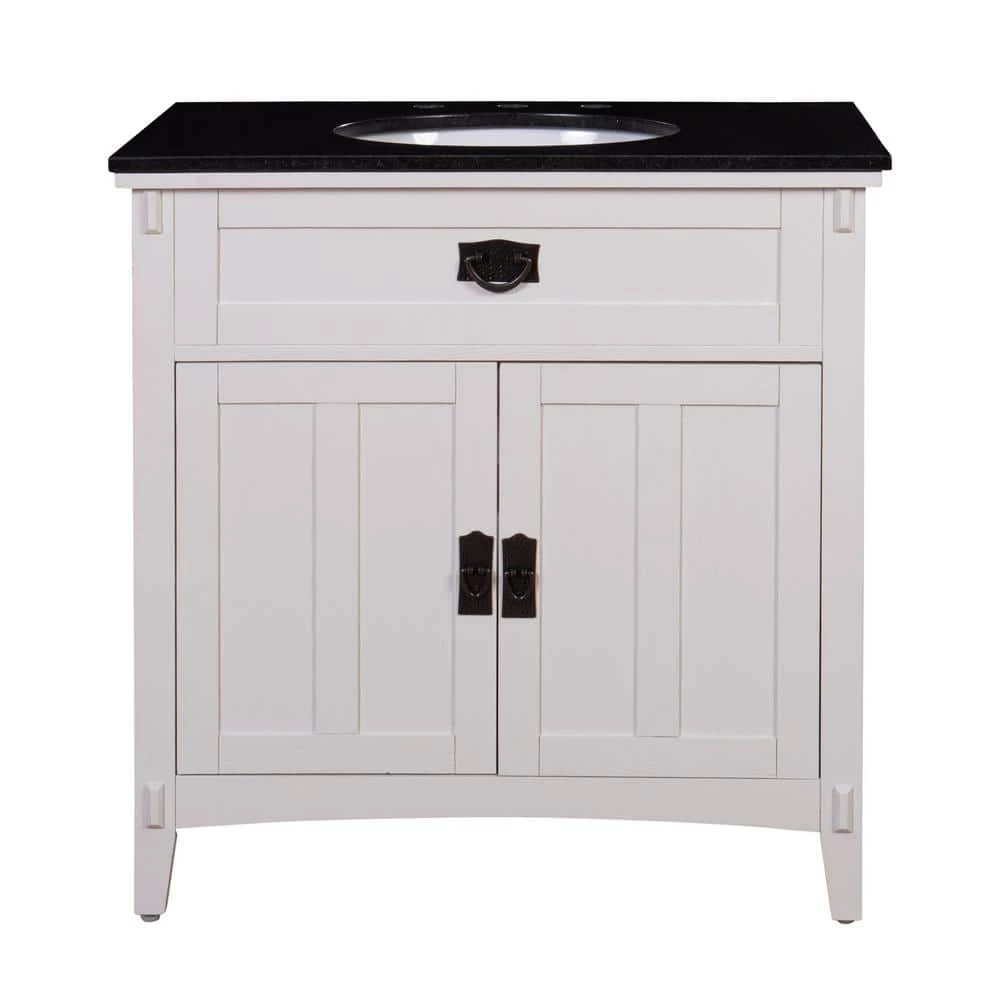 Home Decorators Collection Artisan 33 in. W Vanity in White with Marble Vanity Top in Natural Black with White Sink 4 Home Decorators Collection Artisan 33 in. W Vanity in White with Marble Vanity Top in Natural Black with White Sink - Image 2
