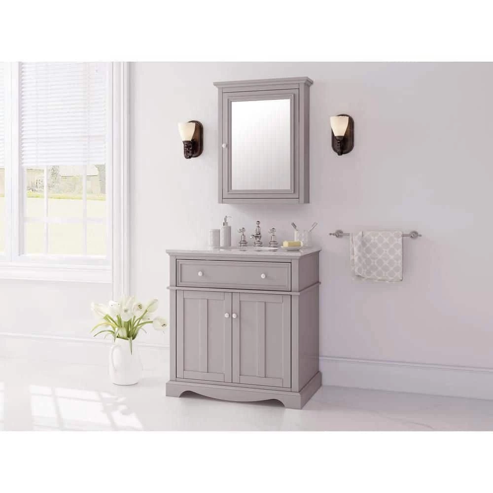 Home Decorators Collection Fremont 32 in. W x 22 in. D Vanity in Gray with Granite Vanity Top in Gray with White Sink 8 Home Decorators Collection Fremont 32 in. W x 22 in. D Vanity in Gray with Granite Vanity Top in Gray with White Sink - Image 6