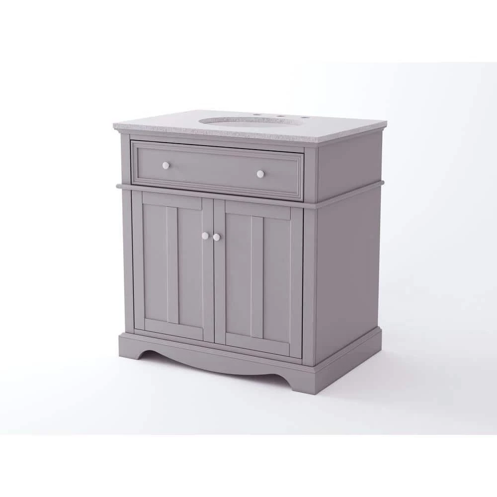 Home Decorators Collection Fremont 32 in. W x 22 in. D Vanity in Gray with Granite Vanity Top in Gray with White Sink 5 Home Decorators Collection Fremont 32 in. W x 22 in. D Vanity in Gray with Granite Vanity Top in Gray with White Sink - Image 3