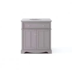 Home Decorators Collection Fremont 32 in. W x 22 in. D Vanity in Gray with Granite Vanity Top in Gray with White Sink