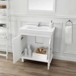 Home Decorators Collection Parkbridge 30 in. W x 15.10 in. D Vanity in White with Ceramic Vanity Top in White with White Sink -Home Decorators Soldes home decorators collection bathroom vanities with tops parkbridge 30 d4 1000