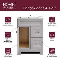 Home Decorators Collection Sedgewood 24-1/2 in. Configurable Bath Vanity in Dove Gray with Solid Surface Top in Arctic with White Sink -Home Decorators Soldes home decorators collection bathroom vanities with tops pplnkdvr24d fa 1000