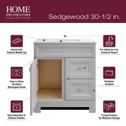 Home Decorators Collection Sedgewood 30-1/2 in. Configurable Bath Vanity in Dove Gray with Solid Surface Top in Arctic with White Sink -Home Decorators Soldes home decorators collection bathroom vanities with tops pplnkdvr30d fa 1000