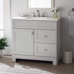 Home Decorators Collection Sedgewood 36-1/2 in. Configurable Bath Vanity in Dove Gray with Solid Surface Top in Arctic with White Sink