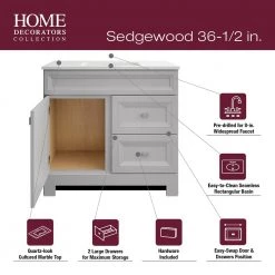 Home Decorators Collection Sedgewood 36-1/2 in. Configurable Bath Vanity in Dove Gray with Solid Surface Top in Arctic with White Sink -Home Decorators Soldes home decorators collection bathroom vanities with tops pplnkdvr36d fa 1000
