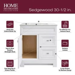 Home Decorators Collection Sedgewood 30-1/2 in. Configurable Bath Vanity in White with Solid Surface Top in Arctic with White Sink -Home Decorators Soldes home decorators collection bathroom vanities with tops pplnkwht30d fa 1000