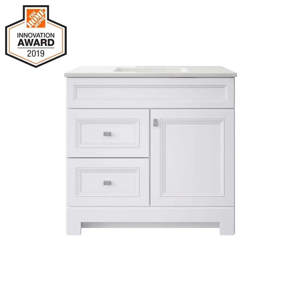 Home Decorators Collection Sedgewood 36-1/2 in. Configurable Bath Vanity in White with Solid Surface Top in Arctic with White Sink 4 Home Decorators Collection Sedgewood 36-1/2 in. Configurable Bath Vanity in White with Solid Surface Top in Arctic with White Sink - Image 2