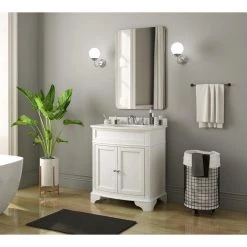 Home Decorators Collection Terryn 31 in. W x 20 in. D x 35 in. H Vanity in White with Engineered White Marble Top and White Sink -Home Decorators Soldes home decorators collection bathroom vanities with tops tj tnv3120wh 4f 1000
