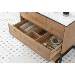 Home Decorators Collection Ventford Reclaimed 36 in. Bath Vanity in Brushed Light Oak with Artificial Carrara Vanity Top with White Basin -Home Decorators Soldes home decorators collection bathroom vanities with tops va wg0501 1f 1000