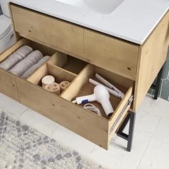 Home Decorators Collection Ventford Reclaimed 36 in. Bath Vanity in Brushed Light Oak with Artificial Carrara Vanity Top with White Basin -Home Decorators Soldes home decorators collection bathroom vanities with tops va wg0501 40 1000