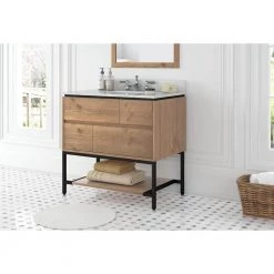 Home Decorators Collection Ventford Reclaimed 36 in. Bath Vanity in Brushed Light Oak with Artificial Carrara Vanity Top with White Basin -Home Decorators Soldes home decorators collection bathroom vanities with tops va wg0501 d4 1000