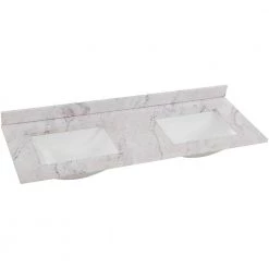 Home Decorators Collection 61 in. W x 22 in. D Stone Effect Double Sink Vanity Top in Lunar with White Sinks -Home Decorators Soldes home decorators collection bathroom vanity tops se6122r lr 44 1000