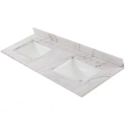 Home Decorators Collection 61 in. W x 22 in. D Stone Effect Double Sink Vanity Top in Lunar with White Sinks -Home Decorators Soldes home decorators collection bathroom vanity tops se6122r lr 4f 1000