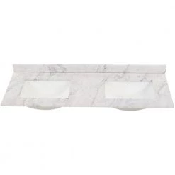 Home Decorators Collection 61 in. W x 22 in. D Stone Effect Double Sink Vanity Top in Lunar with White Sinks