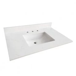 Home Decorators Collection 37 in. W x 22 in. D x 0.75 in. H Quartz Vanity Top in Carrara White with White Basin -Home Decorators Soldes home decorators collection bathroom vanity tops th0384 4f 1000