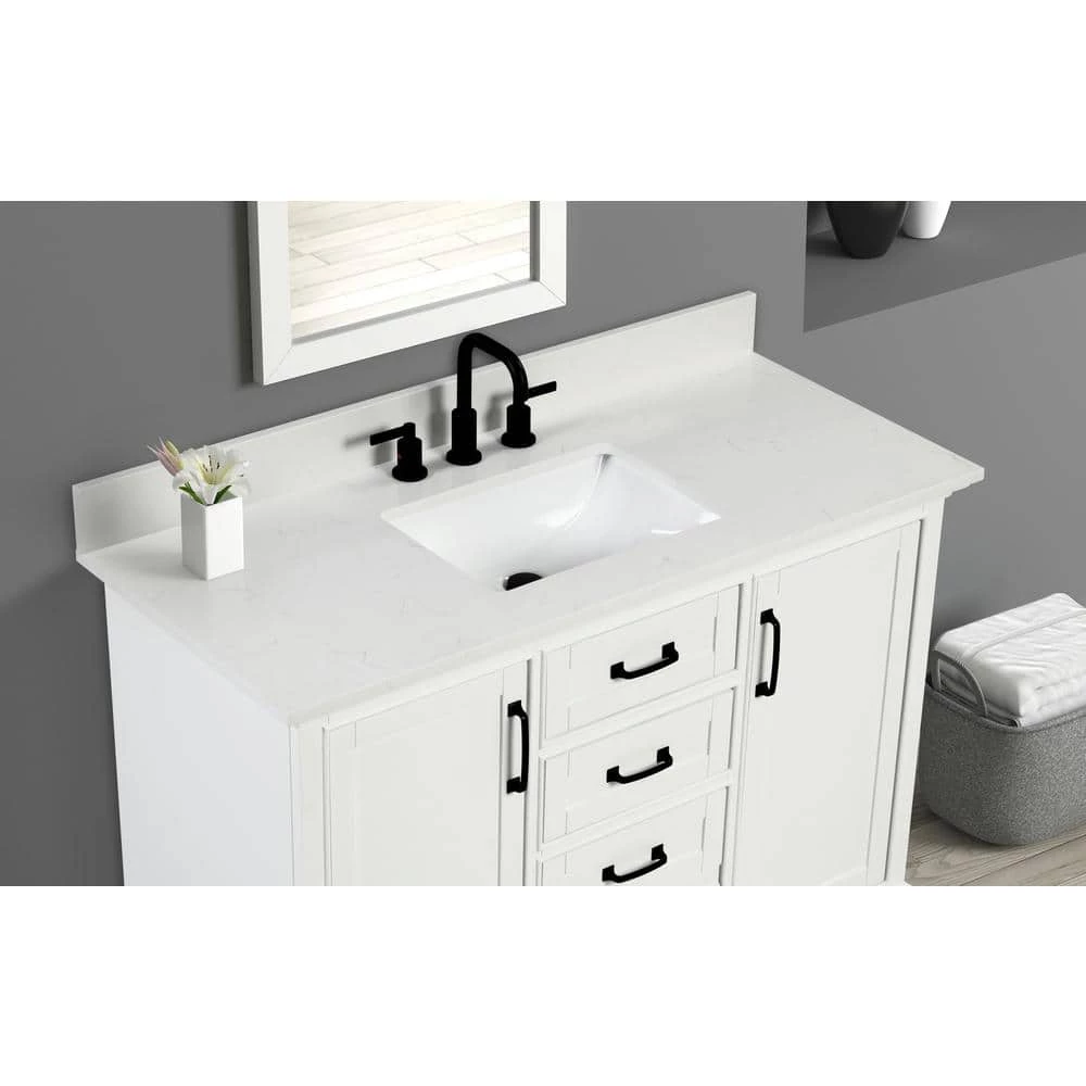 Home Decorators Collection 43 in. W x 22 in. D x 0.75 in. H Quartz Vanity Top in Carrara White with White Basin 4 Home Decorators Collection 43 in. W x 22 in. D x 0.75 in. H Quartz Vanity Top in Carrara White with White Basin - Image 2
