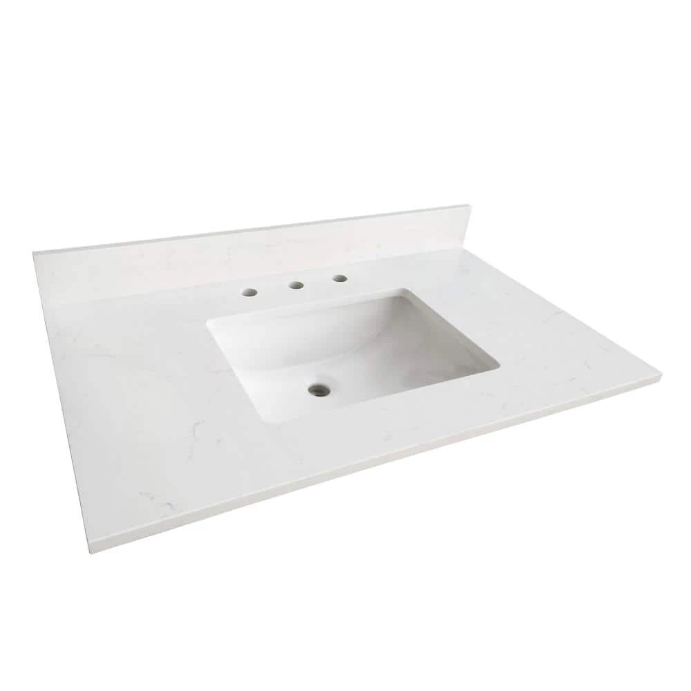Home Decorators Collection 49 in. W x 22 in. D x 0.75 in. H Quartz Vanity Top in Carrara White with White Basin 7 Home Decorators Collection 49 in. W x 22 in. D x 0.75 in. H Quartz Vanity Top in Carrara White with White Basin - Image 5