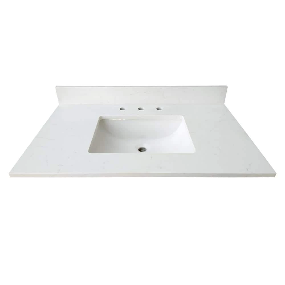 Home Decorators Collection 49 in. W x 22 in. D x 0.75 in. H Quartz Vanity Top in Carrara White with White Basin 3 Home Decorators Collection 49 in. W x 22 in. D x 0.75 in. H Quartz Vanity Top in Carrara White with White Basin