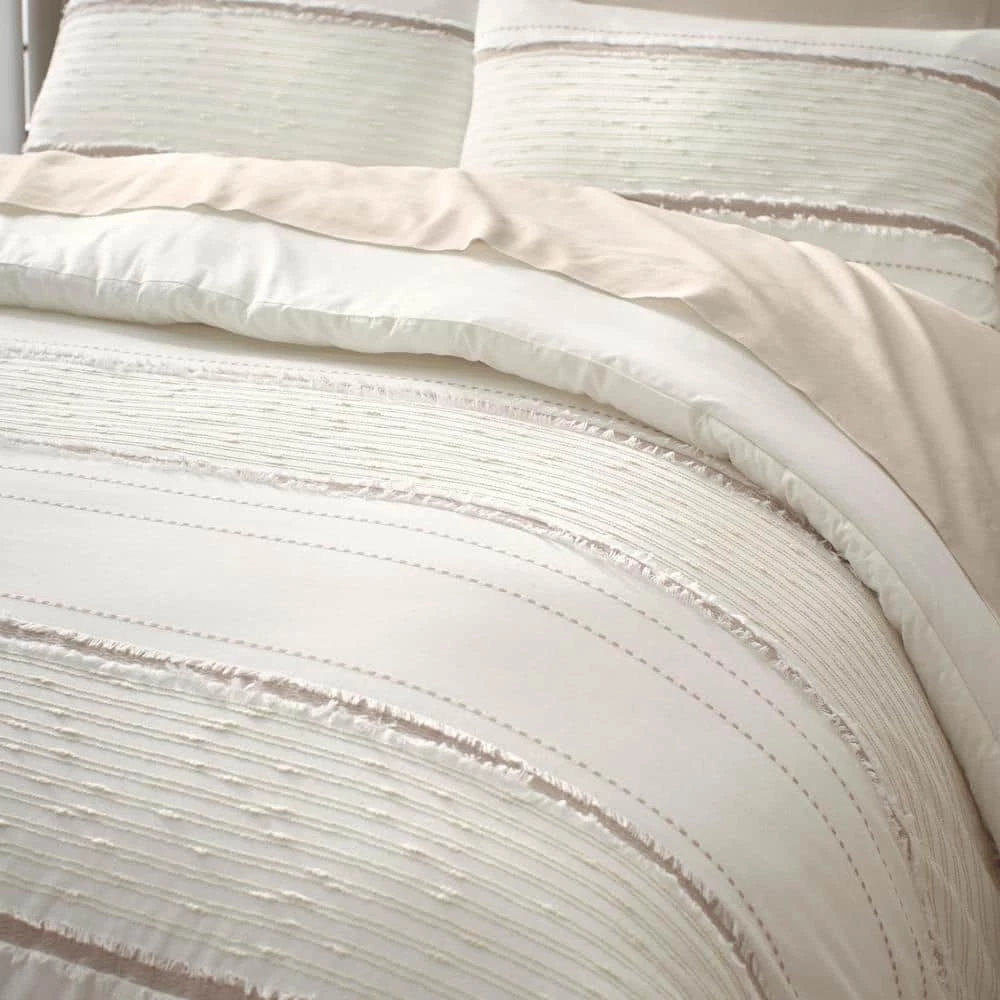 Home Decorators Collection Sonata 3-Piece Natural Ivory Cream Textured Stripe Cotton King Comforter Set 4 Home Decorators Collection Sonata 3-Piece Natural Ivory Cream Textured Stripe Cotton King Comforter Set - Image 2