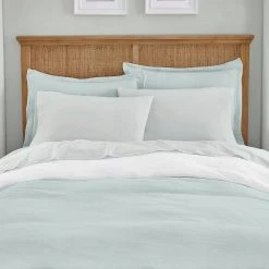 Home Decorators Collection New Haven Reversible 3-Piece Sea Breeze Green and White Double Cloth Gauze Cotton King Duvet Cover Set -Home Decorators Soldes home decorators collection bedding sets duv k mus 1d 1000