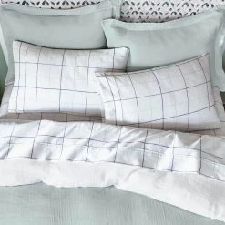 Home Decorators Collection New Haven Reversible 3-Piece Sea Breeze Green and White Double Cloth Gauze Cotton King Duvet Cover Set -Home Decorators Soldes home decorators collection bedding sets duv k mus d4 1000