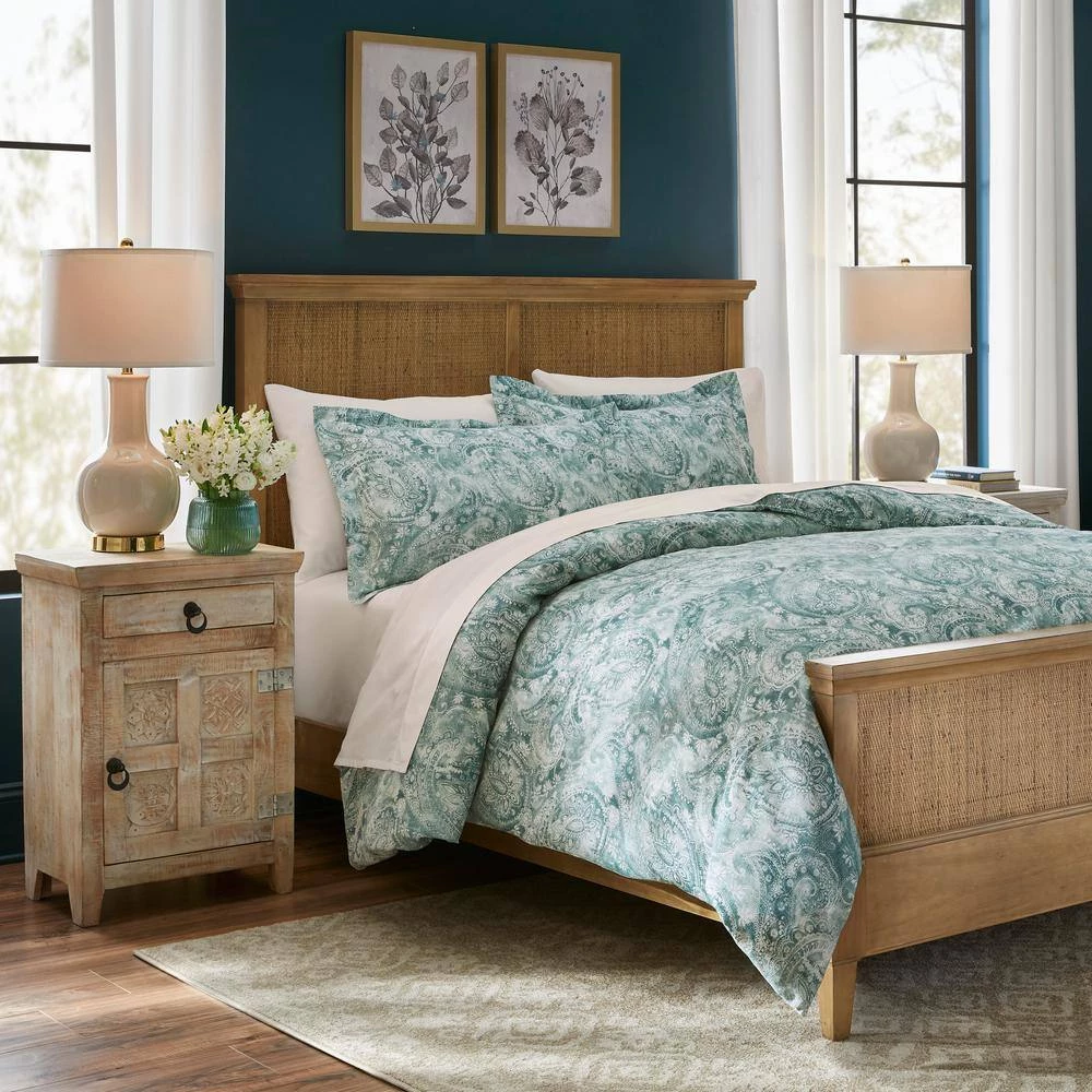 Home Decorators Collection Isabel 3-Piece Teal Boho Paisley Floral Cotton Sateen King Duvet Cover Set 7 Home Decorators Collection Isabel 3-Piece Teal Boho Paisley Floral Cotton Sateen King Duvet Cover Set - Image 5