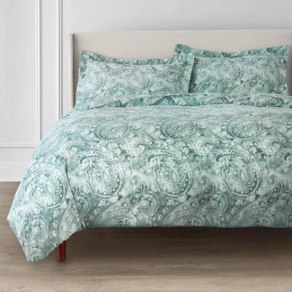 Home Decorators Collection Isabel 3-Piece Teal Boho Paisley Floral Cotton Sateen King Duvet Cover Set 3 Home Decorators Collection Isabel 3-Piece Teal Boho Paisley Floral Cotton Sateen King Duvet Cover Set
