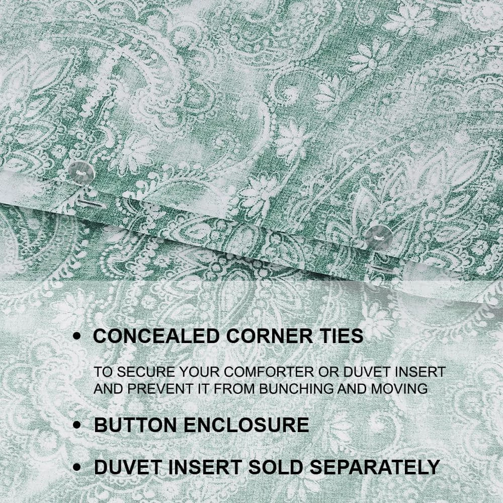 Home Decorators Collection Isabel 3-Piece Teal Boho Paisley Floral Cotton Sateen King Duvet Cover Set 6 Home Decorators Collection Isabel 3-Piece Teal Boho Paisley Floral Cotton Sateen King Duvet Cover Set - Image 4