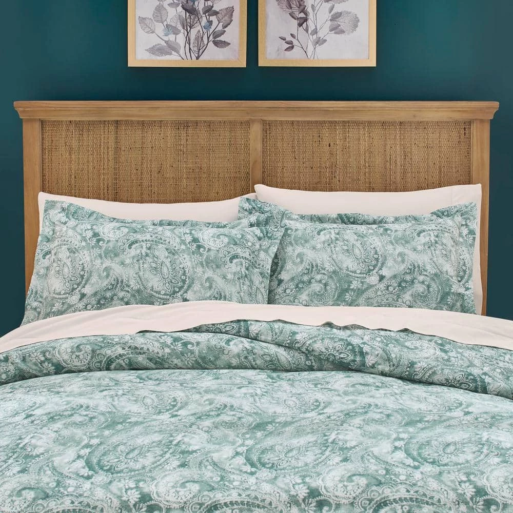 Home Decorators Collection Isabel 3-Piece Teal Boho Paisley Floral Cotton Sateen King Duvet Cover Set 4 Home Decorators Collection Isabel 3-Piece Teal Boho Paisley Floral Cotton Sateen King Duvet Cover Set - Image 2
