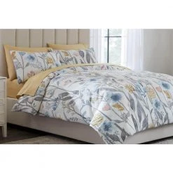 Home Decorators Collection Purcell 3-Piece Washed Denim Botanical King Duvet Cover Set