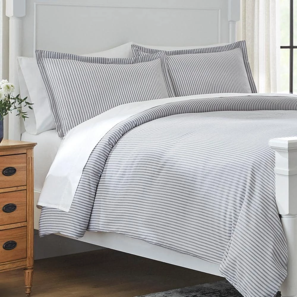 Home Decorators Collection Ada 3-Piece Gray and White Stripe Cotton King Duvet Cover Set 3 Home Decorators Collection Ada 3-Piece Gray and White Stripe Cotton King Duvet Cover Set