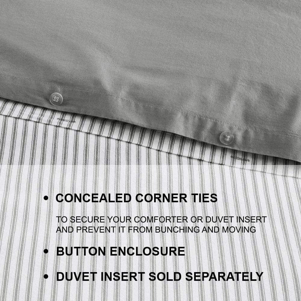 Home Decorators Collection Ada 3-Piece Gray and White Stripe Cotton King Duvet Cover Set 6 Home Decorators Collection Ada 3-Piece Gray and White Stripe Cotton King Duvet Cover Set - Image 4