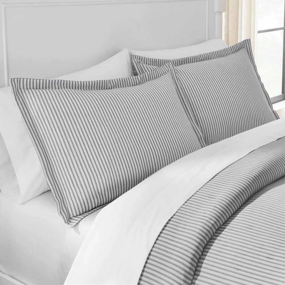 Home Decorators Collection Ada 3-Piece Gray and White Stripe Cotton King Duvet Cover Set 4 Home Decorators Collection Ada 3-Piece Gray and White Stripe Cotton King Duvet Cover Set - Image 2