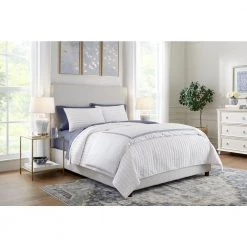 Home Decorators Collection 3-Piece Bright White and Lake Blue Pick-Stitch Handcrafted Cotton Full/Queen Quilt Set -Home Decorators Soldes home decorators collection bedding sets m002 1d 1000